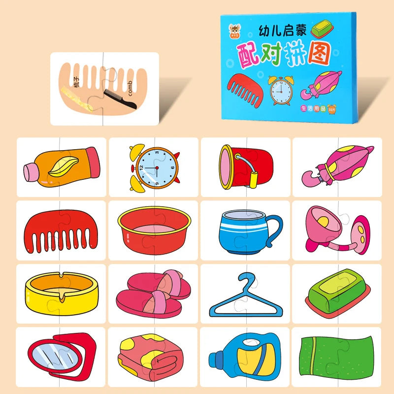 A set of animal matching cards for toddlers featuring various animals and corresponding puzzle pieces.