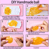 Step-by-step guide showing how to prepare and form DIY handmade ball from orange filler and adhesive