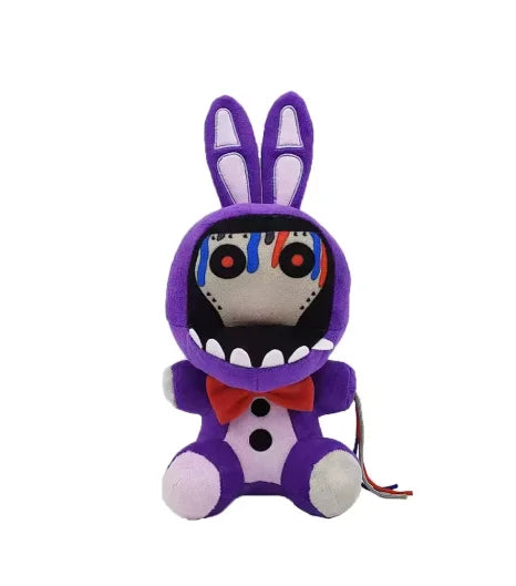 A purple plush toy of a rabbit character with large ears and a black and white face design.