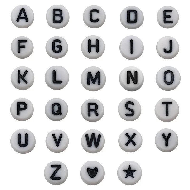 A to Z alphabet letter beads in white acrylic for jewelry making