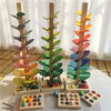 Wooden sensory music trees with marble runs featuring colorful colored balls
