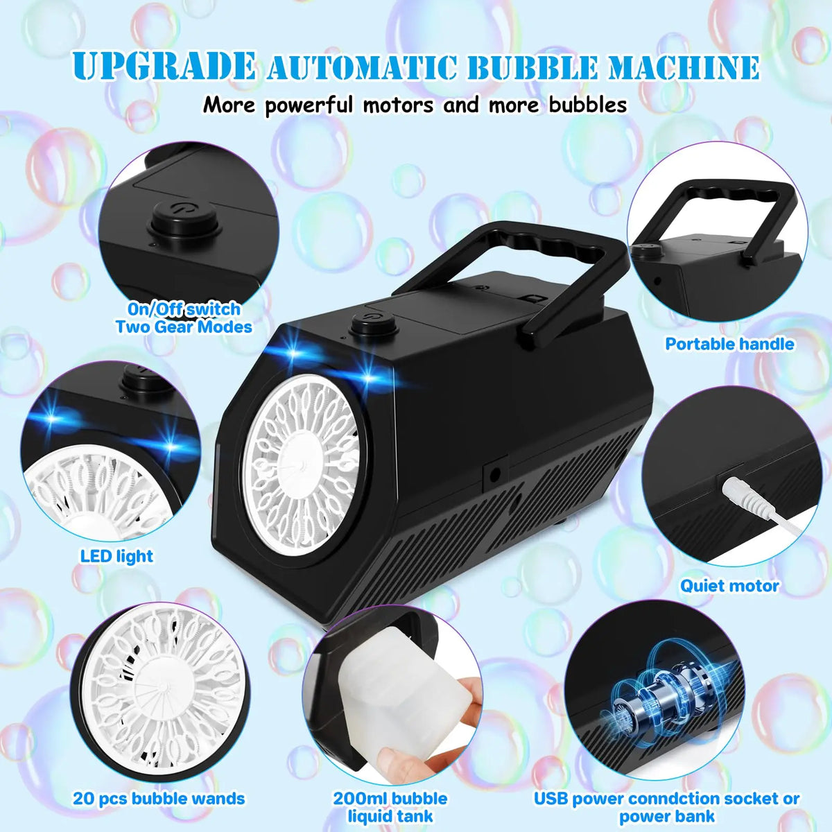 Automatic Bubble Machine with LED Lights & 2 Speed Levels