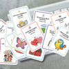 A collection of illustrated Bible prayer cards for kids featuring verses like Love your neighbor and I am loved by God