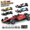 A collection of six mini RC racing cars in various colors and designs with remote controls and accessories.