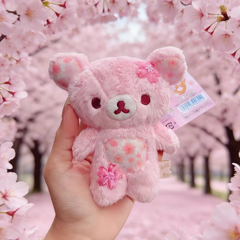 Cherry Blossom Lazy Bear Plush Keychain Charm
