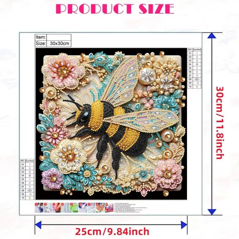Diamond art kit featuring a bee design with intricate floral and textured elements.