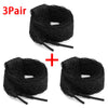 Three pairs of black 3cm wide flat elastic silk lace shoelaces rolled up