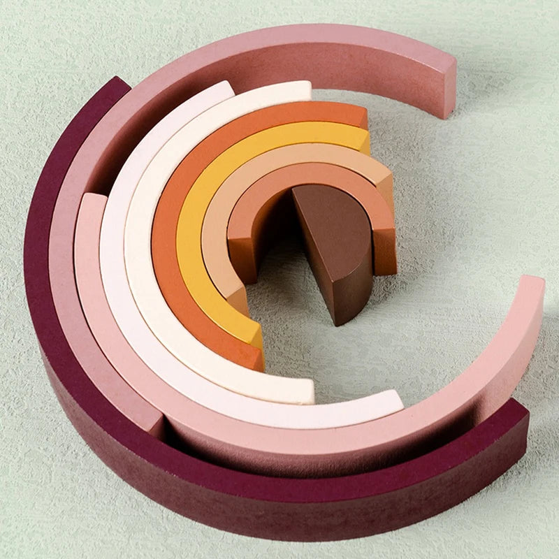 Wooden Rainbow Arch Building Blocks - Montessori Stacking Toy for Kids