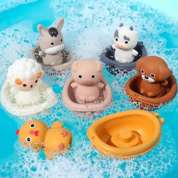 Silicone Animal Bath Toy Set with Floating Boats
