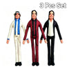 A set of three collectible plush dolls resembling Michael Jackson with movable joints.