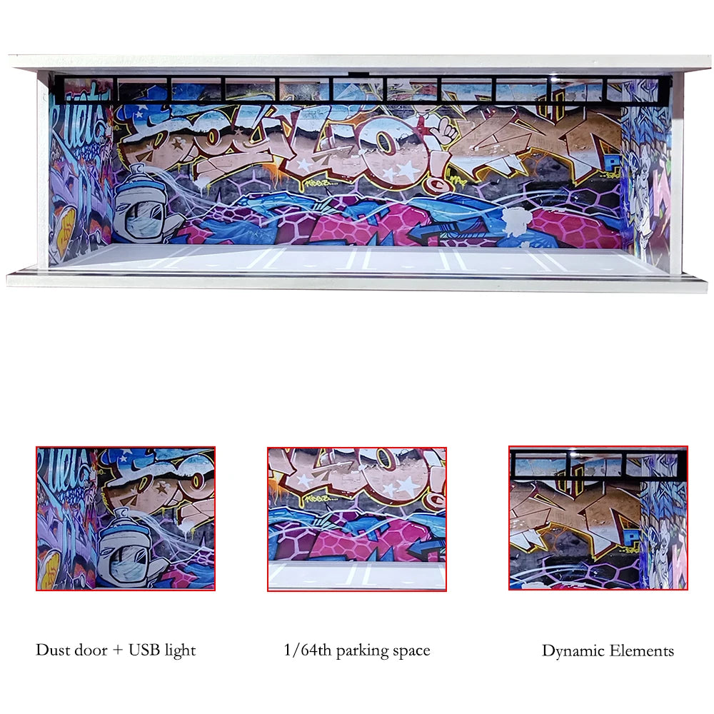 1:64 Scale Car Garage Diorama with USB LED Lighting