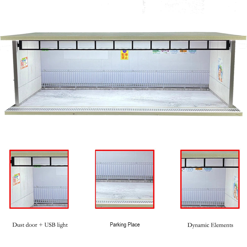 1:64 Scale Car Garage Diorama with USB LED Lighting