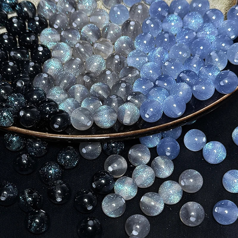 Fine Flashing Resin Beads, Round Loose Beads for Jewelry Making