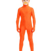 Full body orange spandex morph suit with a mustache and eyebrows
