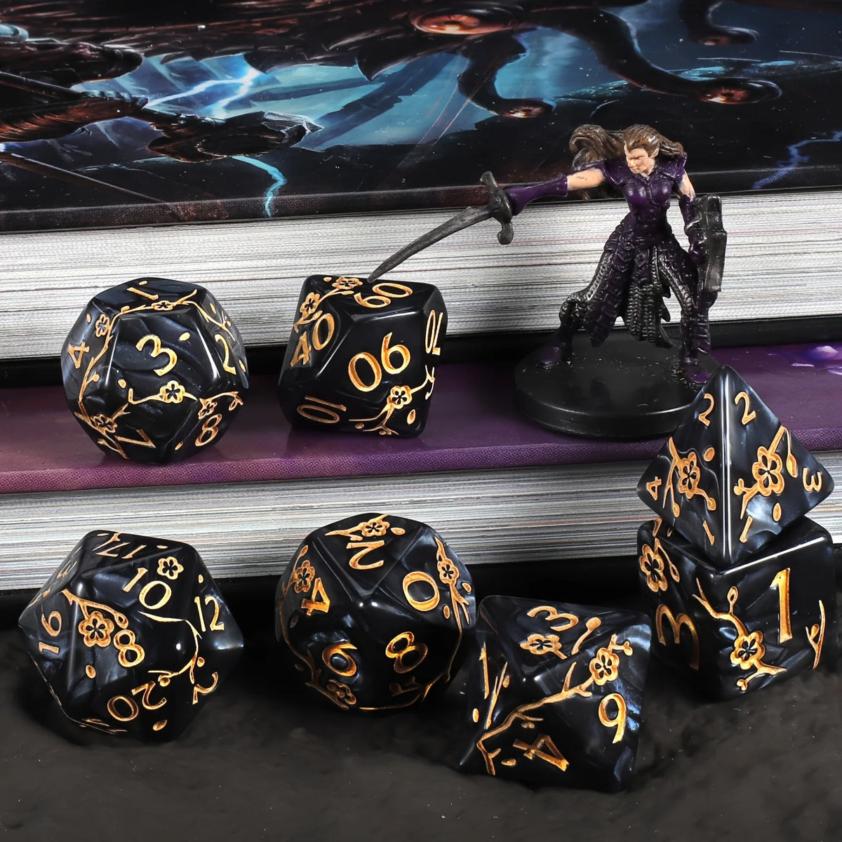 Plum Flower Polyhedral Dice Set (7 Pieces)