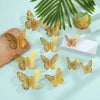 Rose gold 3D butterfly wall stickers arranged on a light green background with a tropical leaf.