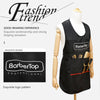A black BarberTop professional apron displayed on a mannequin, showing exquisite design and logo pattern.