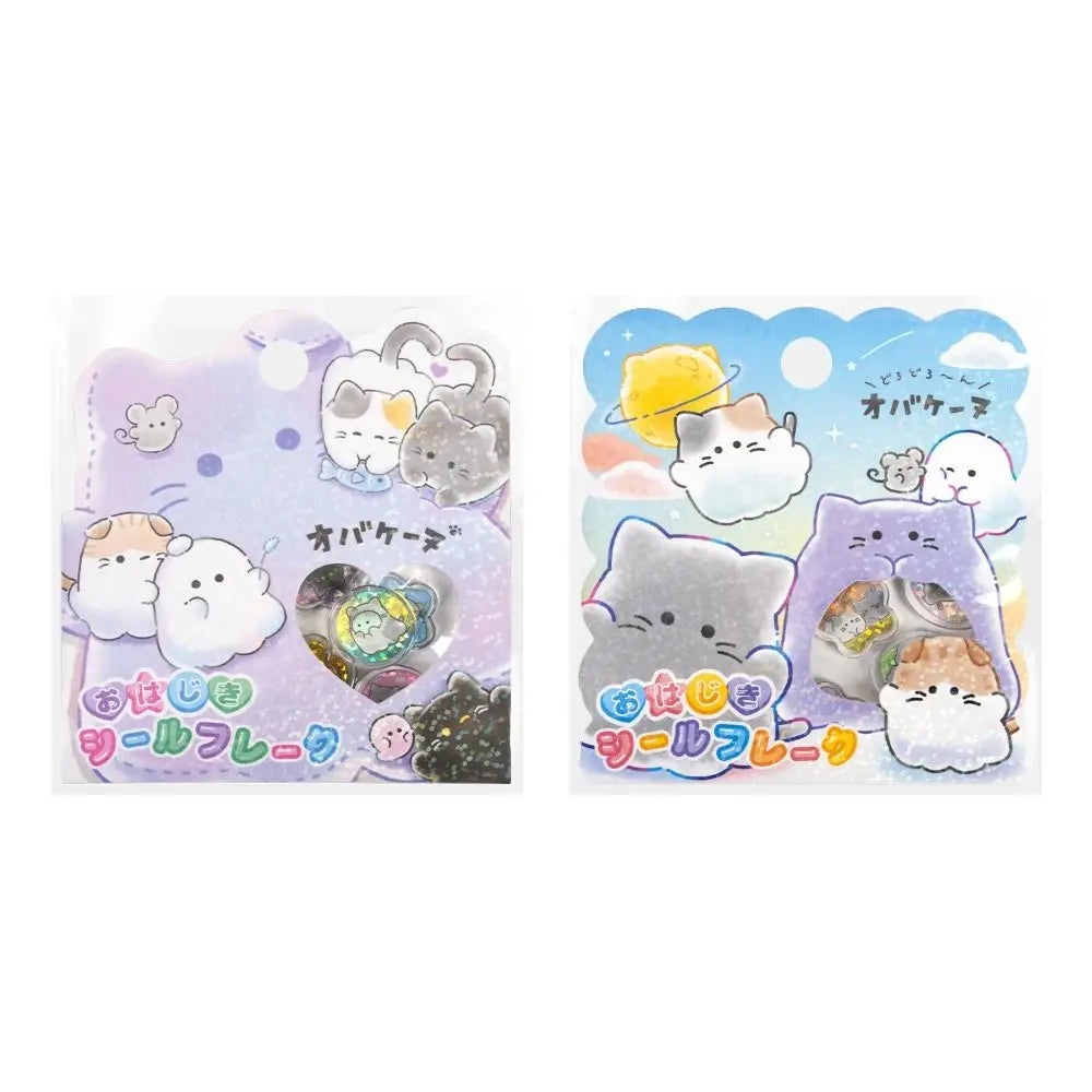 A set of Y2K heart-shaped crystal stickers featuring cute cloud and cat characters with a laser finish.