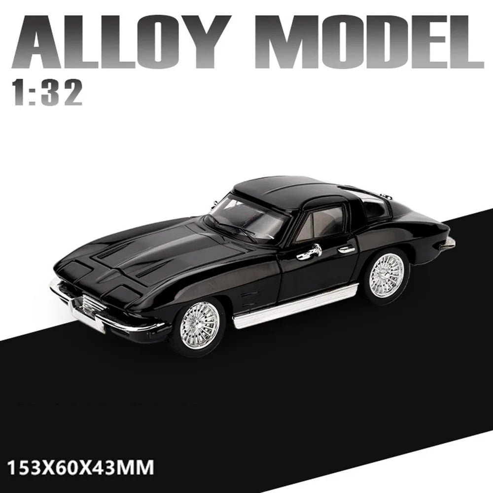 A black 1:32 scale diecast supercar model with pull-back action and opening doors.