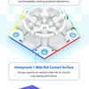 A white magnetic speed cube with a fully symmetrical locking mechanism and honeycomb slide rail contact surface.