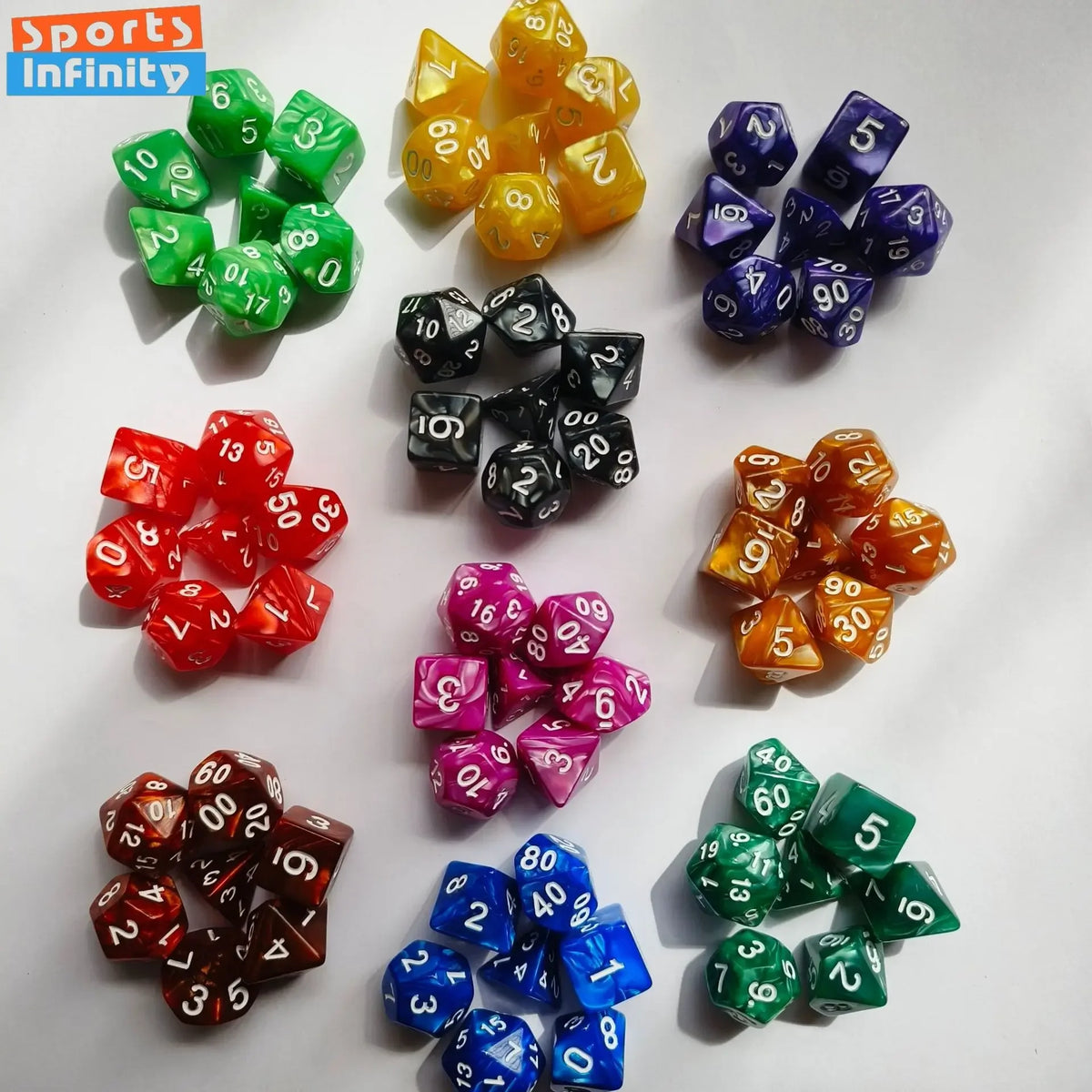 Colorful Pearl Polyhedral Dice Set for Tabletop RPGs