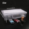 Clear plastic diamond painting storage box with organizer trays and a lid