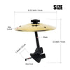 A gold-colored clip-on car vent drum cymbal with a black adjustable hook and plastic stand.