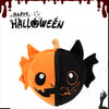 An orange and black hybrid pumpkin bat plush toy for Halloween decoration.