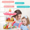 A pink ice cream truck pretend play set for children with various ice cream toppings and accessories