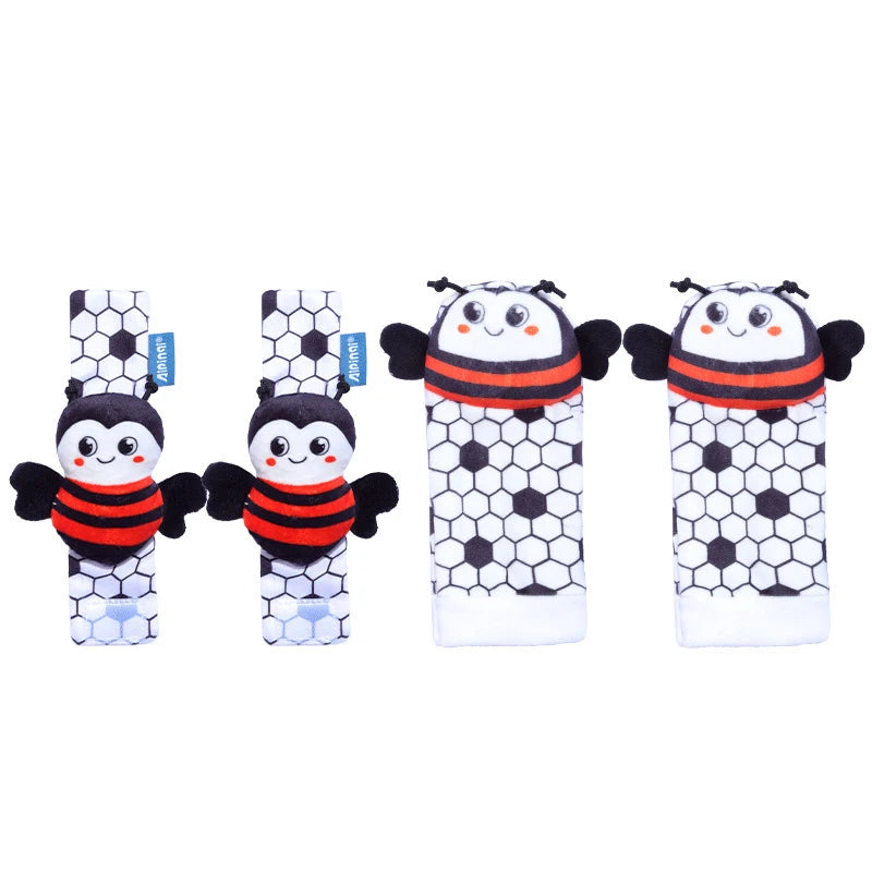 Black and White Sensory Wrist Rattles and Foot Finders for Newborns