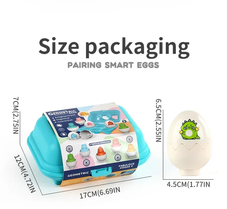 A package of pairing smart eggs with a geometric design shown next to a single egg.