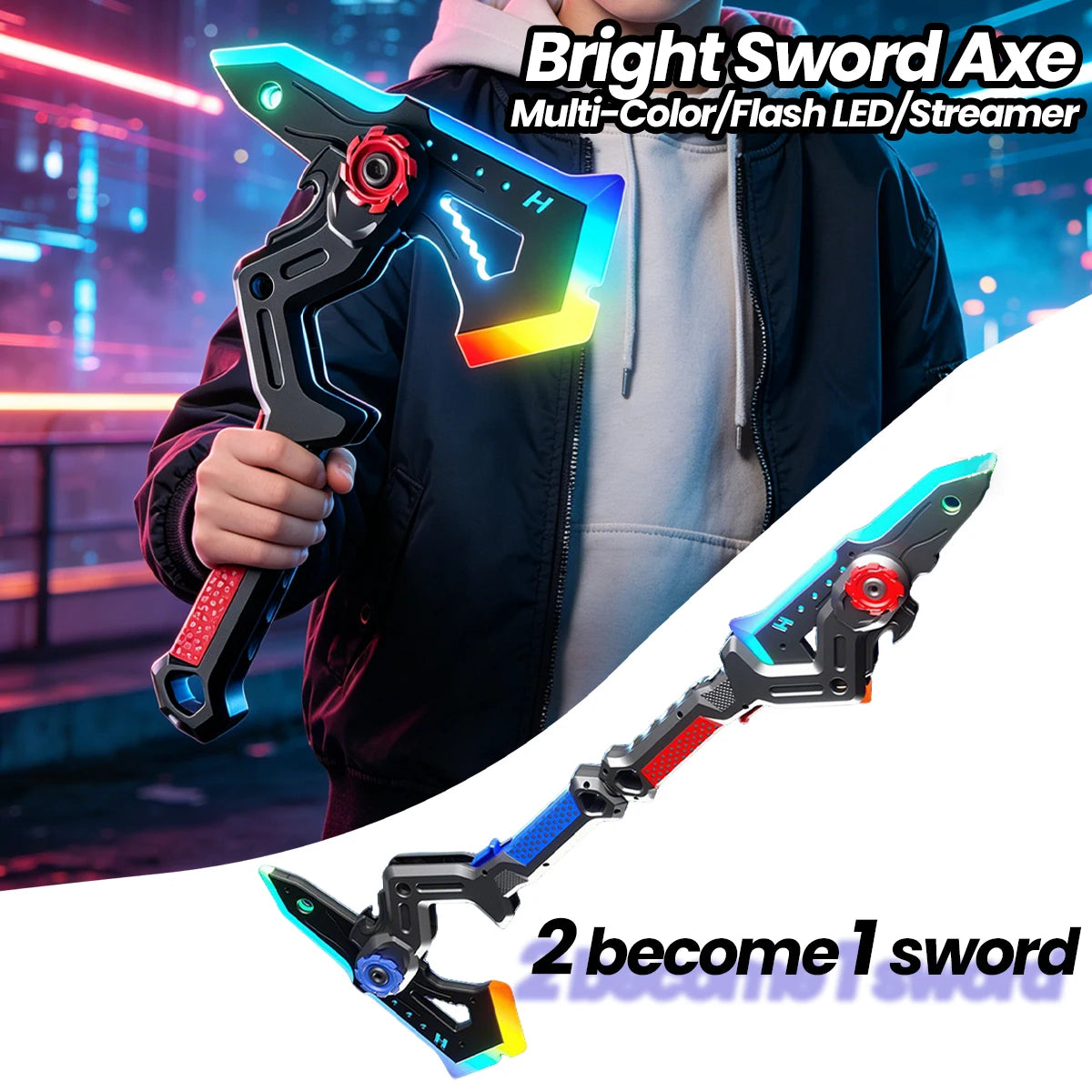 LED Light-Up Transforming Sword & Axe Toy with Sound Effects