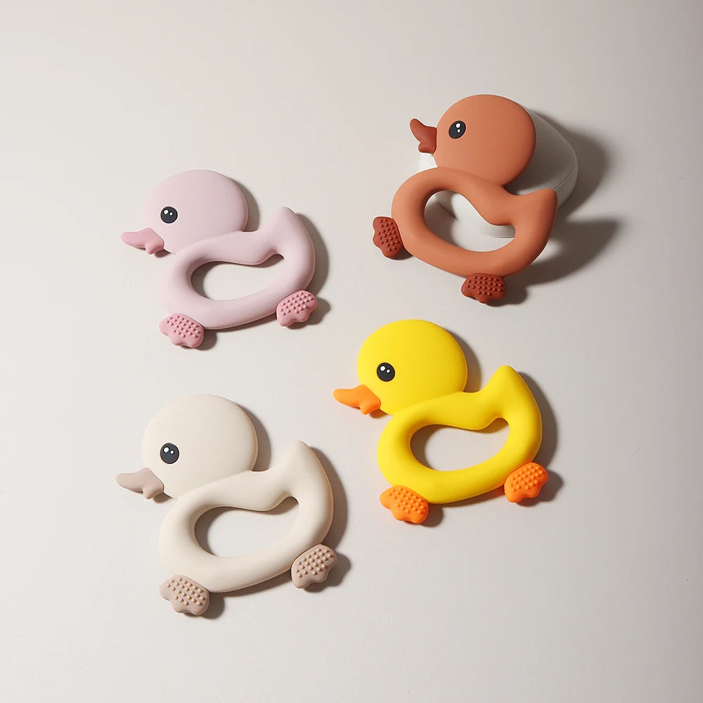 Adorable Duck Silicone Baby Teether with Clip