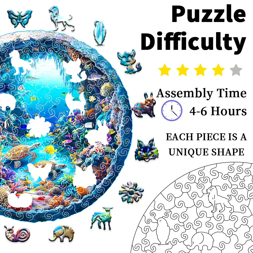 Ocean Wonders Wooden Animal Puzzle – Exquisite Boxed Set for Relaxation & Decorative Display