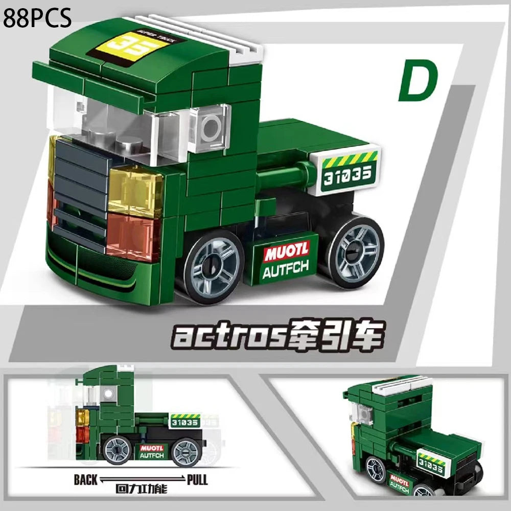 An 88-piece building block set of a green police helicopter and SWAT carrier vehicle model.