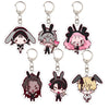 A set of acrylic keychains featuring various anime characters with black and white designs.