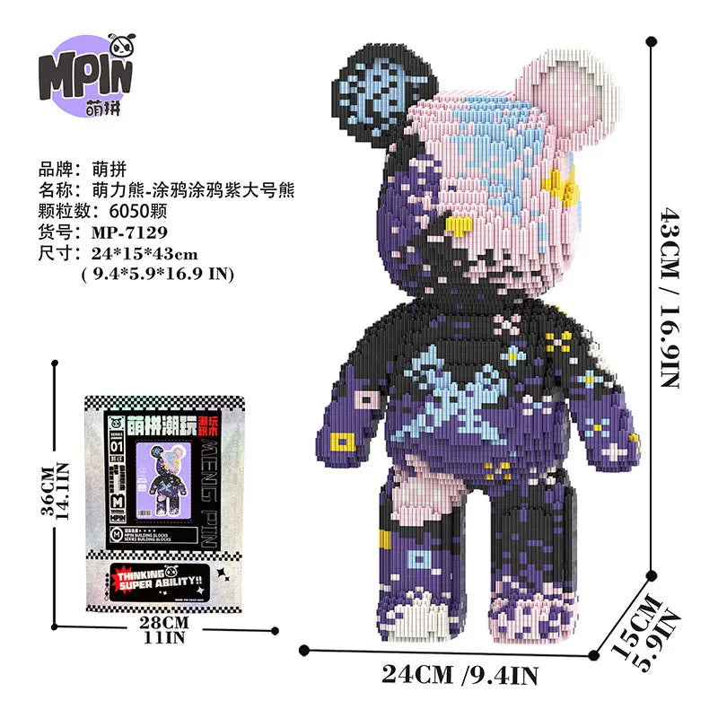 43cm Creative Bear Building Blocks – Candy Color Fluid Art Model for Adults