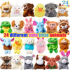 A collection of 24 different cute little stuffed animal plush toys in various colors and textures.
