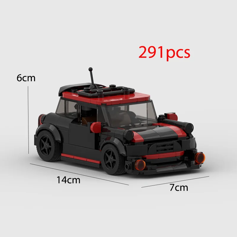 A black and red classic supercar building block model with a roof, displayed on a white background.