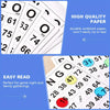 A stack of high quality cardstock bingo paper sheets showing numbers and a bingo grid layout.