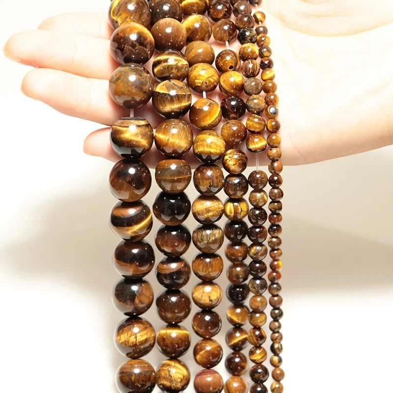Genuine Tiger Eye Stone Beads for Jewelry Making – Round 8mm, 15" Strand