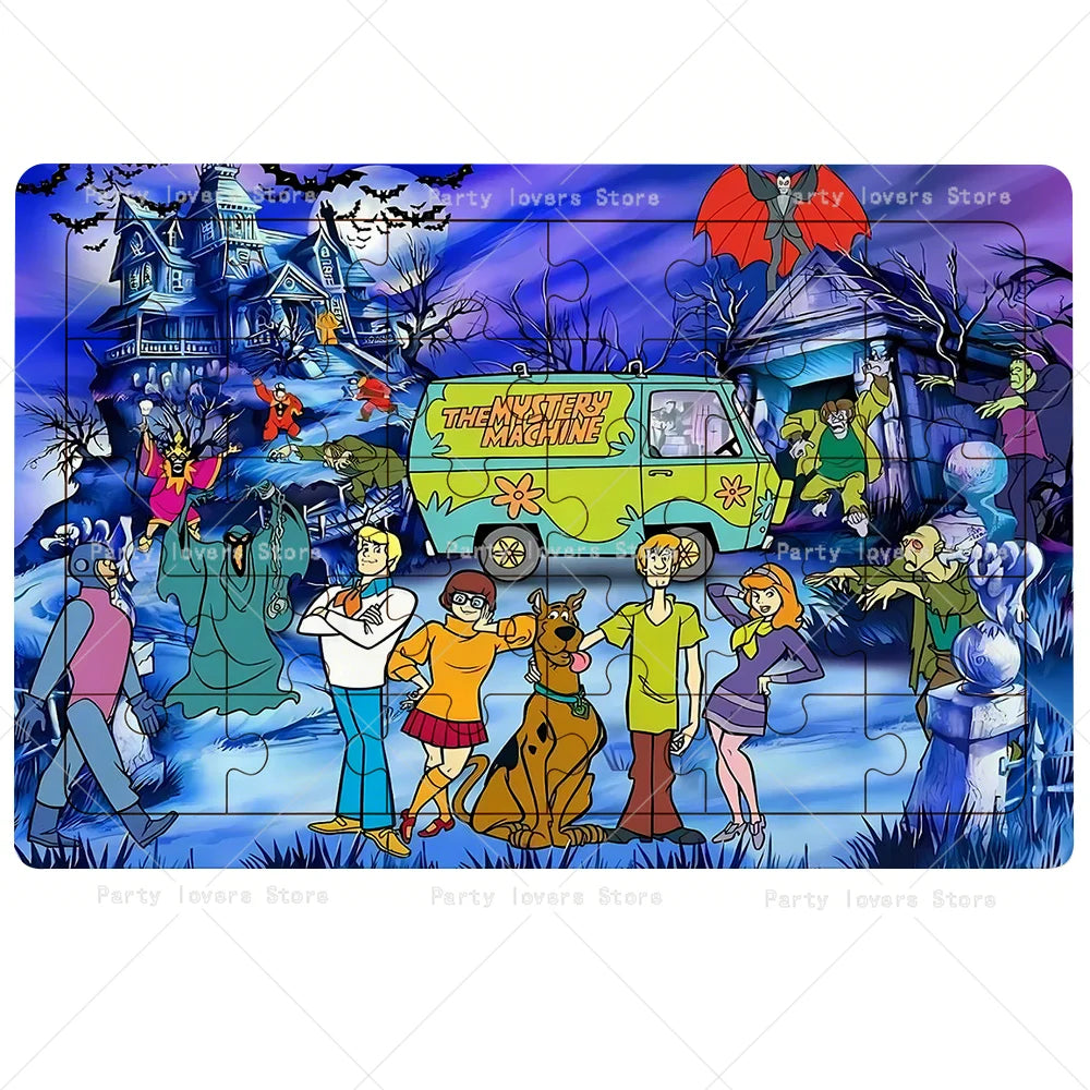 A jigsaw puzzle featuring characters and scenes from the Scooby-Doo franchise.