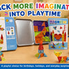 A set of colorful magnetic building tiles and a metal tin box for playtime