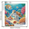 A diamond painting kit featuring a sea turtle and various colorful marine life, including fish and coral, set against an unde