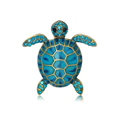 Gold-Plated Rhinestone Turtle Brooch Pin