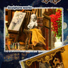 A collection of handcrafted art pieces and decorative items including sculpture works and a glittering star river display.