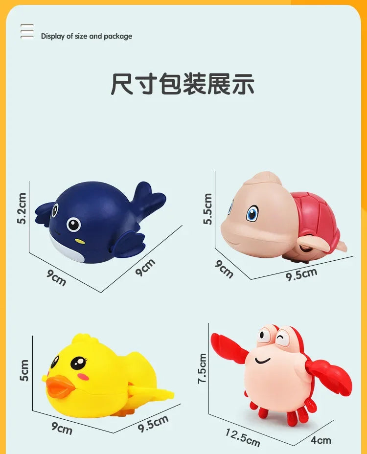 Spring-Powered Bath Toys for Kids – Cute Turtle, Duck, and Whale Water Toys