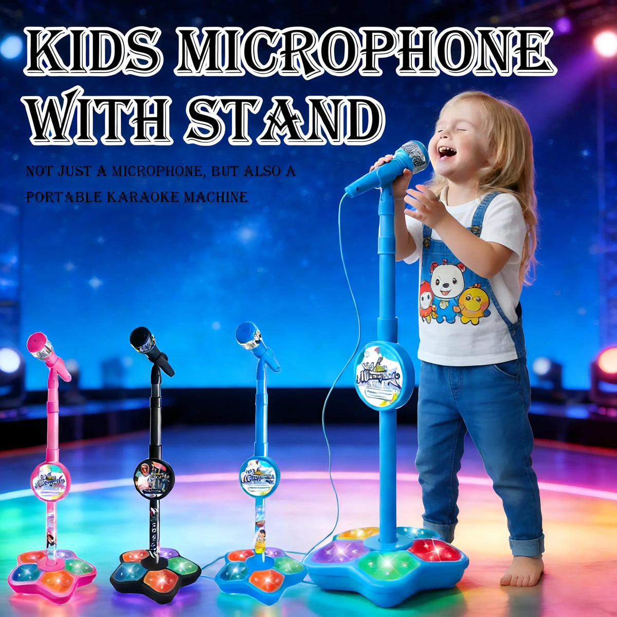 Kids Karaoke Microphone with Guitar Stand and LED Lights