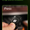 A hand presses a black magnetic fidget spinner with push buttons for crisp sound feedback.