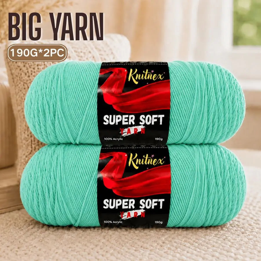 Two skeins of bright turquoise super soft red acrylic yarn for knitting and crochet projects